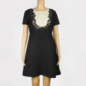 Valentino Black White Lace Aline Midi Short Sleeve Dress